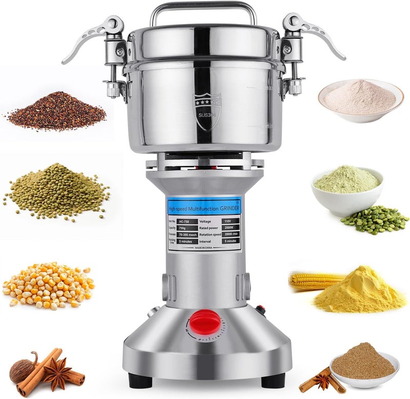 YaoFaFa Grain Mill Grinder - High-Speed 750g 304 Stainless Steel Professional Grain Mill & Spice Grinder for Kitchen and Coffee Shop - Grinds Grains, Corn, Coffee, and Dry Spices with Easy Operation - Image 1